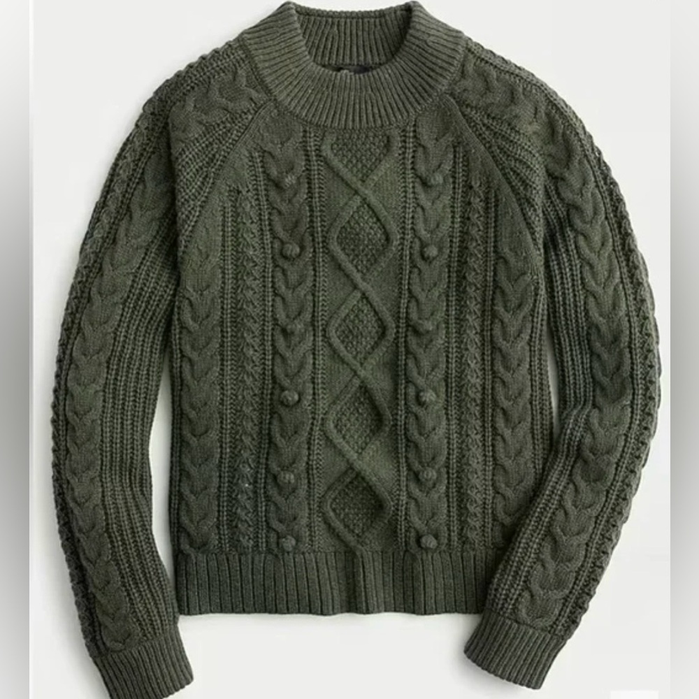 J.Crew Womens Pom-pom cable-knit sweater in Olive Green size Large